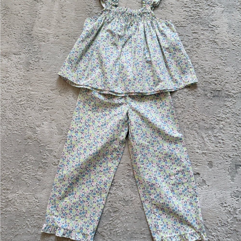 Zara Girls Floral Tank and Pajama Pants Set - Light Blue with Pastel Floral